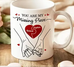 You Are My Missing Piece Mug, Personalized Couple Coffee Mug, Romantic Line Art Love Mug Valentine Gift
