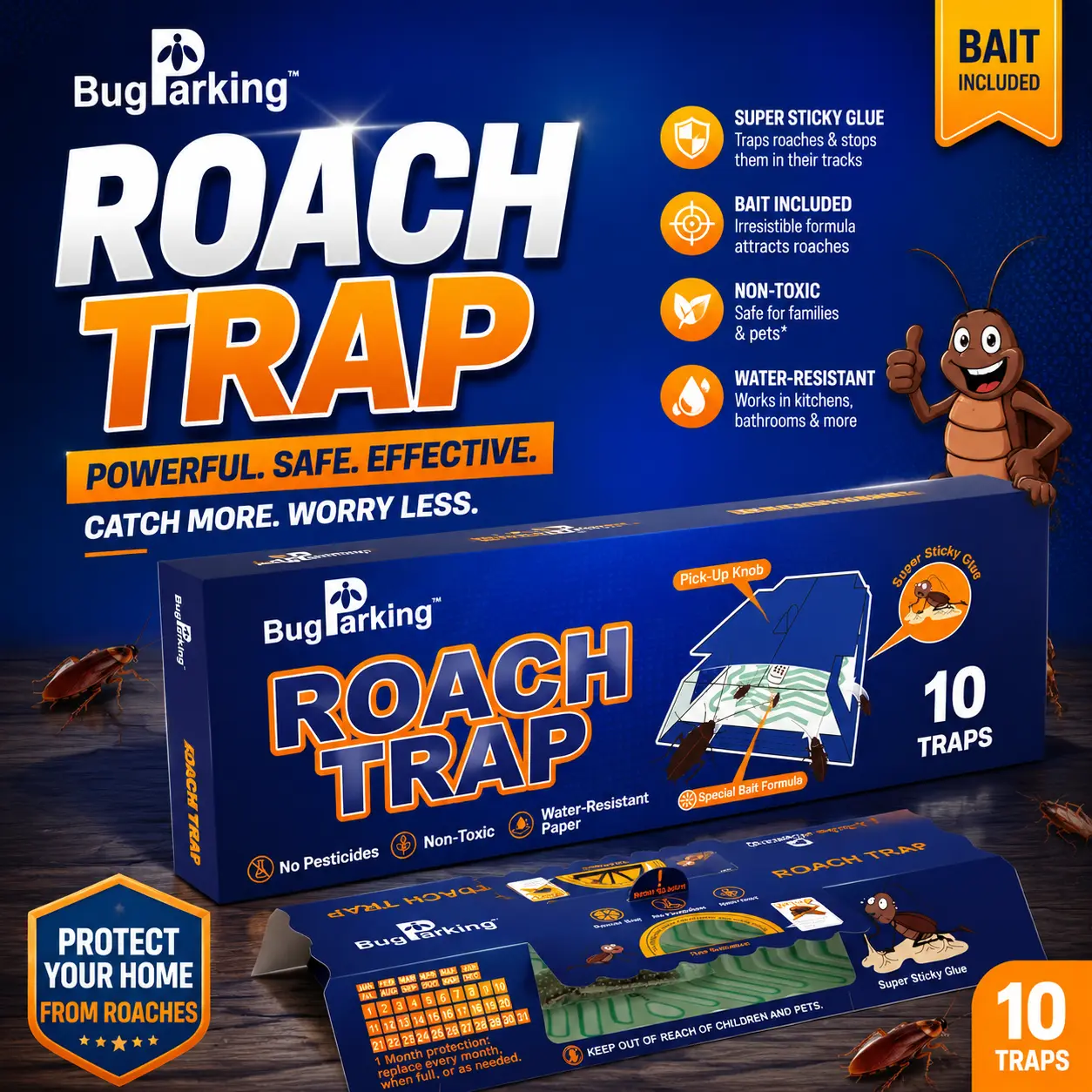 Roach Traps Indoor Sticky Glue Traps for Roaches Cockroach Trap Indoor Home Roach Motels Trap (10 Traps)