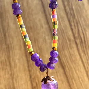 Purple Dreams Minimalist Necklace with Amethyst + Purple Chalcedony + Glass Seed Beads