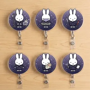 Cute Night Shift Miffy Badge Reel - Future Dusk Miffy Collection for Healthcare Workers - Kawaii Acrylic Bunny Name Tag Clip Gift