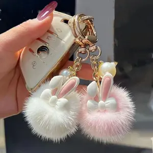 New Cute Plush Ball Small Rabbit Car Keychain Charm, Fluffy Bunny Keychain, Soft Stuffed Toy Doll Bag Pendant Wholesale, Adorable Accessory for Women