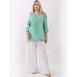 Plain Pleated High Low Ladies Linen Tunic Top