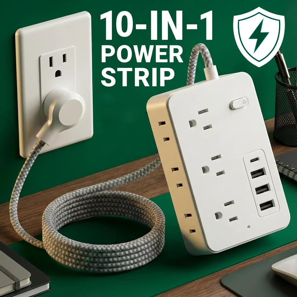 Power Strip with 2000J Surge Protector, Flat Plug Extension Cord with Multiple Outlets, 8 AC, 2 USB A & 1 USB C Port 5ft Outlet Extender, Dorm Room Essentials, Home Office