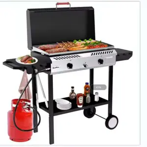 [SummerVibes] BESTFIRE 150,000 BTU 2-Burner Propane Stove with Flat Top Griddle – High-Power Portable Outdoor Cook Station, Auto-Ignition & Foldable Side Shelf for Camping, Backyard Cooking picnic cooker