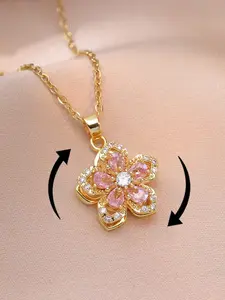 Twirling Bauhinia Bling | 360° Rotating CZ Flower Pendant Jewelry High End Necklace | Light Luxury, Niche Design, Modern Versatile Accessories | Perfect Gift for Besties |