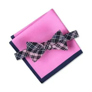 Tommy Hilfiger Men's Tartan Plaid Bow Tie Navy/pink ONE SIZE