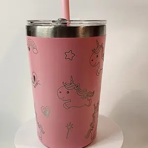 Kids 12oz Engraved Unicorn Tumbler Bottle Portable Drinkware Colorful Water Bottles Mug Cup Tear