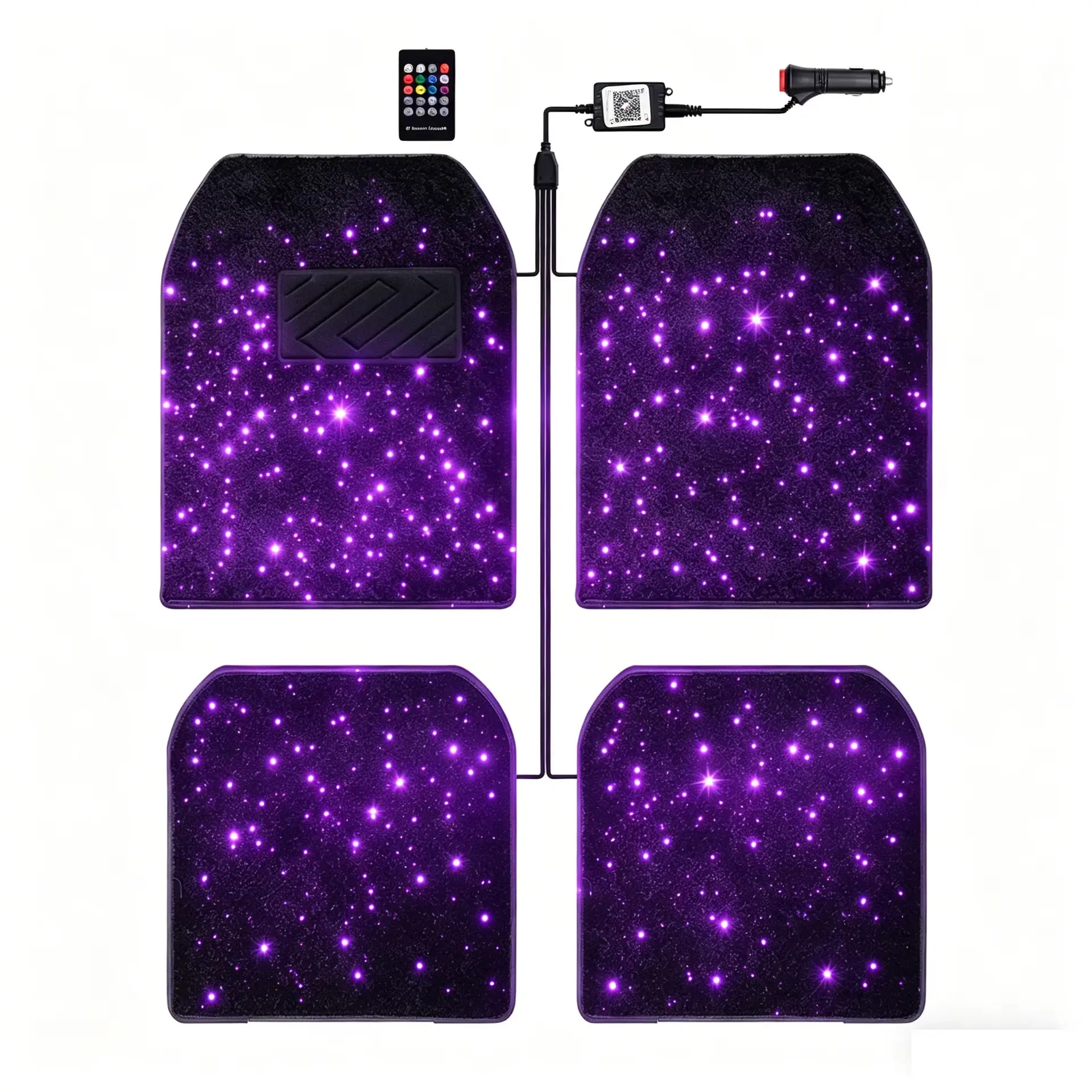 12V Universal Fiber Optic Twinkle Stars Car Mats WaterProof Star Light Car LED Rugs With And APP Remote Control Light Effect Vehicle Accessories Carpet Starlights For Car