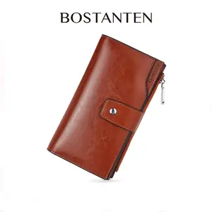 BOSTANTEN Women's Genuine Leather Flap Wallets, RFID Blocking, Large Capacity Credit Card Holder & Phone Clutch, Flap Women's Wallets