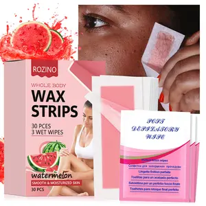 Rozino 30 - Pack Watermelon Wax Strips| Dual - Use Design (1 Strip = 2 Parts)| Natural Ingredients (Watermelon, Shea Butter)| Hair Removal for Face (Cheeks, Chin, Upper Lip, Eyebrows) & Body| 3 Post Wipes Included