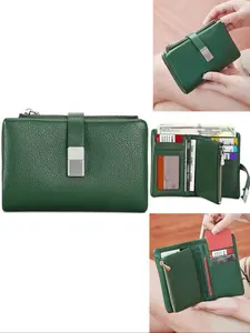 Women's Short Double Fold Wallet, Fashionable Women's Handbag, Solid Color Zipper Wallet, Compact Design, Women's Wallet, Perfect for Daily Use, Fashion Accessories, Ideal Gift Choice, Bifold Wallets