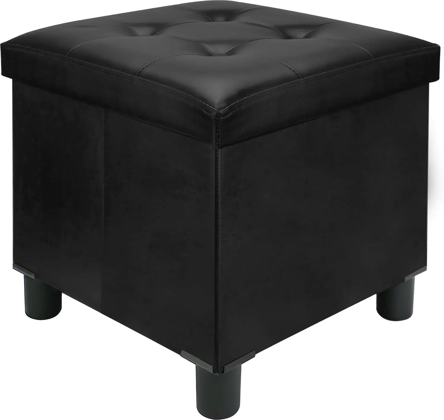 18-Inch Modern Faux Leather Cube Storage Ottoman, Collapsible Square Folding Foot Rest Stool with Storage for Living Room, Bedroom, Black (18x18x18 in)