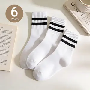 Women's Striped Breathable Casual Business Sports Running Cycling Socks Soft SkinFriendly MidCalf Style Autumn Winter Fashion Unisex Design 6 Pairs