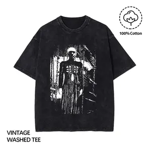 Hellraiser Pinhead Vintage Washed Tee, Unisex Horror Movie Streetwear T Shirt, 100% Cotton Distressed Graphic Tee for Men Women, Retro Hellraiser Cult Classic Fashion Top Ideal for Horror Enthusiasts, Gothic Street Style Lovers, and Dark Aesthetics Fans