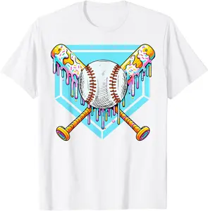 Baseball Drip Boys Ice Cream Drip Sweet Swing Sports T-Shirt Cotton Unisex