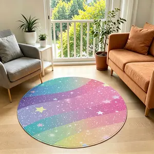 1PC Dreamy Starry Round Rug 3.3ft, Washable Bedroom Entrance Mat, Soft Living Room Rug, Non-Slip Hallway Pad, Kitchen Office Dorm Restaurant