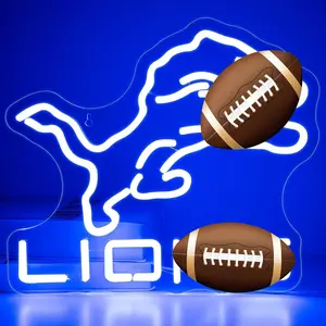 Football Neon Signs Lions Sign Lights Sports Decoration for Men's Caves Bedrooms Clubs Boys Children Football Fans Gifts Safe Silicone Acrylic USB Powered