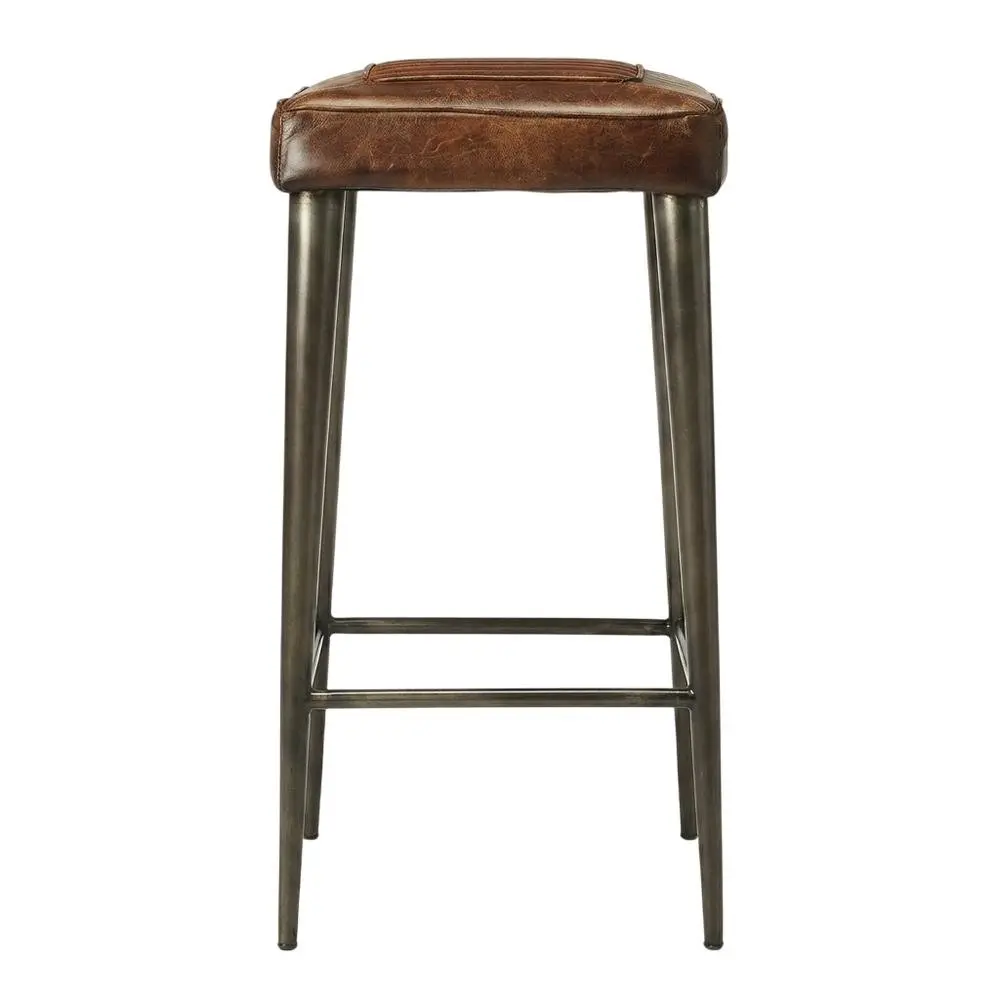Backless Bar Stool with Leather Seat, Industrial Counter Stool for Kitchen
