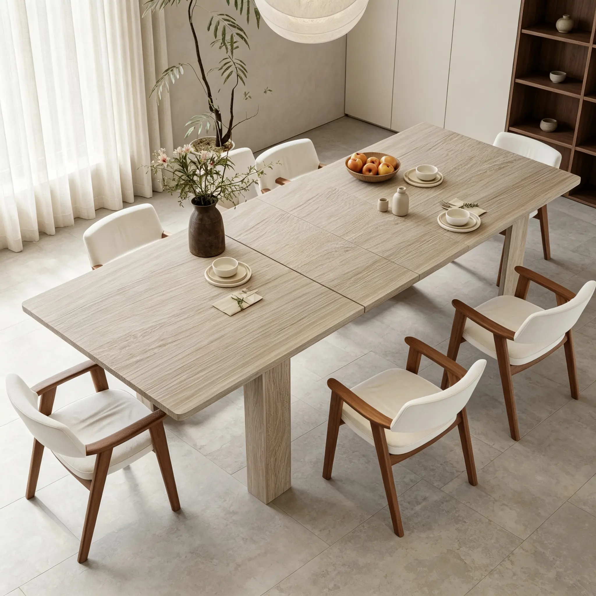 59" to 86" Expandable Dining Table for 6-10 People, Modern Wooden Extendable Kitchen Table with Slide-Out Leaf, Multi-Functional Rectangular Table for Living Room Office