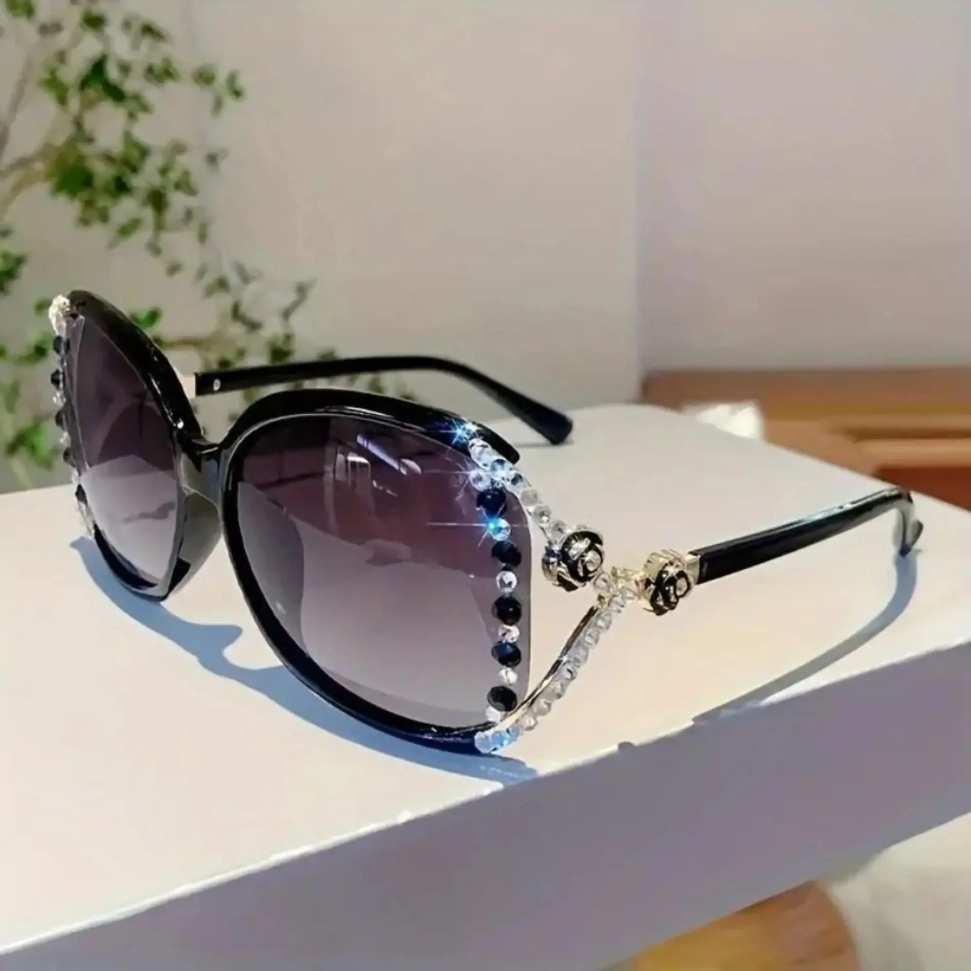 2026 NEW Women’s Aesthetic Camellia Rhinestone Lightweight Durable Trendy Casual Glasses - Anti-Reflective Lenses, Blue Light Eyewear for Daily Wear, Work, Lightweight Durable Sunglasses, Trendy Casual Sunglasses