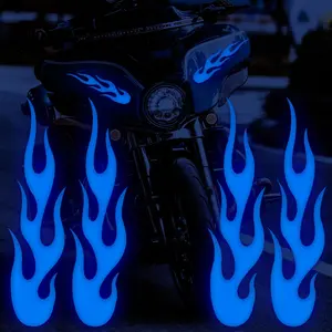 Flame Decals for Cars, Reflective Flame Stickers, Blue Reflective Car Sticker, Flame Stickers Decals for Motorcycles Bike Skateboard Helmets and Racing Decoration, 4 PCS