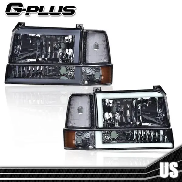 G-PLUS Headlights for 1992-1996 Ford F150/F250/F350 Bronco Pair LED DRL Headlight Assembly Smoke Lens, Led Front Lights, Led Kit Headlight Assemblies