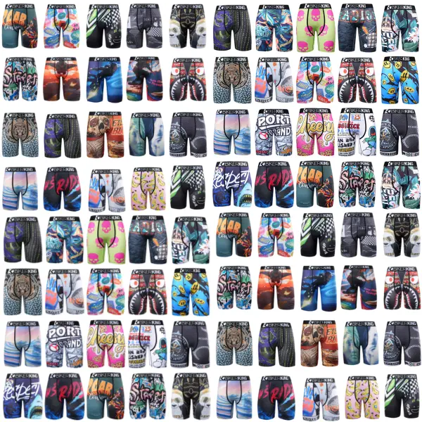 Men's Loose Printed Mid-Waist Boxers Boyshorts - 2PCS (Random Color, 2pcs 337e), 3PCS (3pcs 333a), 4PCS, Streetwear Style, Quick-Dry, Sweat-Wicking, Breathable, Regenerated Fiber Crotch, Non-Slip, Machine Washable, Ideal for Biking, Running