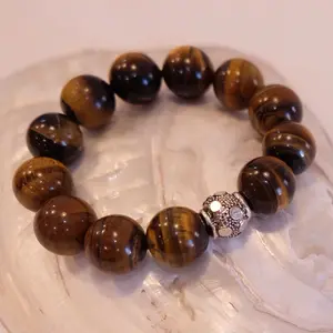 Natural Tigers Eye bracelet with sterling silver (Unisex)