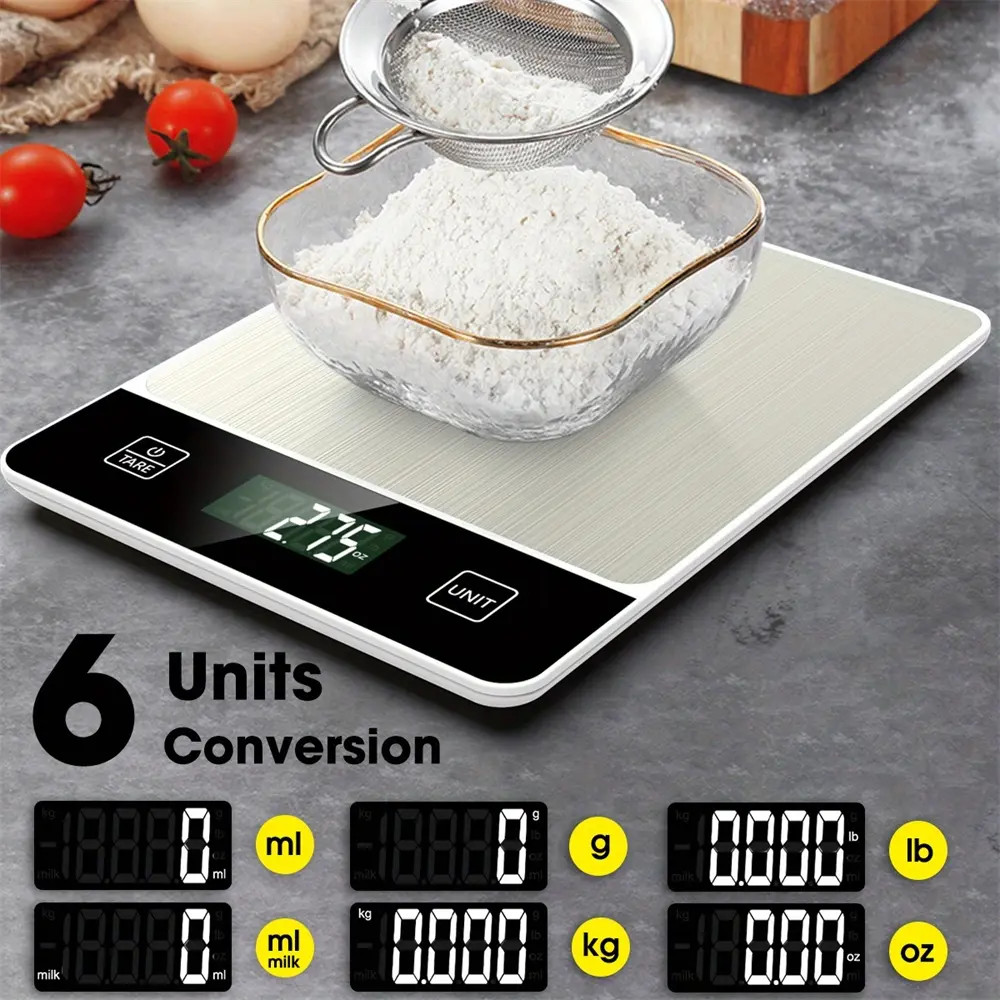Digital Food Scale 10kg/22lb, Accurate Digital Scale, Precision Kitchen Scales for Baking & Cooking, Stainless Steel, Skin Weight Function, Aaa Battery Operated, Food Measuring Tool, Kitchen Gadgets, Household Kitchen Supplies, Digital Weighing Scale