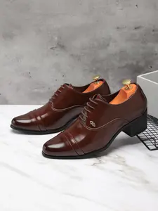 Men's Pointed Toe Formal High Heel Leather Shoes, Business Style Shoes, Fashionable Bow Tie Dress Shoes for Weddings, Stylish Men's Party Shoes