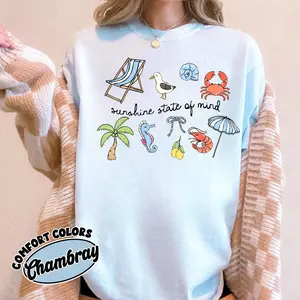 Comfort Colors Sunshine State of Mind Summer Vacation Top, Tropical Beach Shirt, Florida Vacation Tee, Summer Travel Shirt, Vacation Vibes T-shirt, Gift for Travelers, Sunshine State Shirt, Unisex Comfort Colors Tee