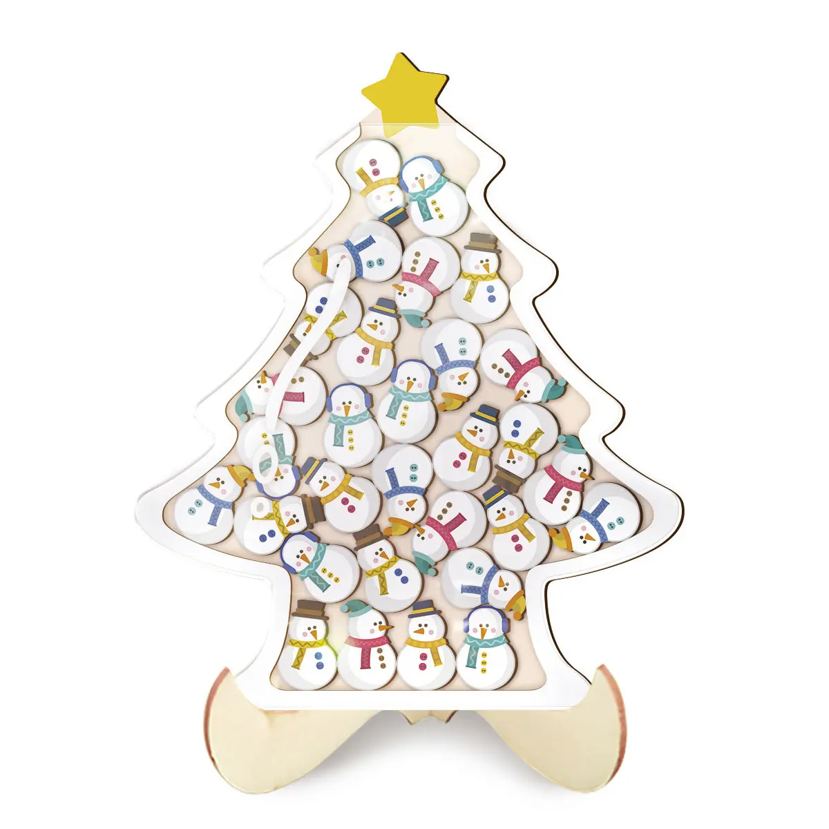 1 Set Reward Jar Wooden Christmas Tree Shaped Reward Jar with 30pcs Colorful Cute Snowman Behavior Achievement Encourage Reward System Creative Teacher Classroom Behavior Management Tool Desk Decor Christmas Gift