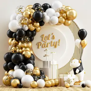 Black And Gold Balloons Garland Arch Kit, 120Pcs Black White Metallic Gold Balloons Arch Kit With Confetti Balloons For 2025 Graduation Birthday Wedding Baby Shower New Year Party Decorations