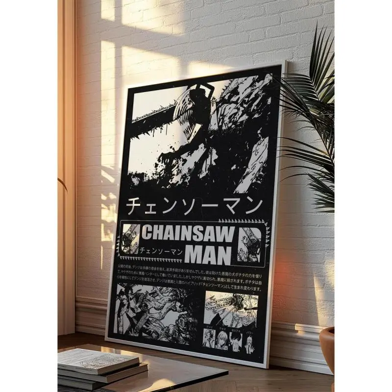 Chainsaw Man Poster Anime Wall Art for Room Denji Makima Power Aki Pochita Manga Aesthetic Canvas Painting Home Decoration 50x30cm