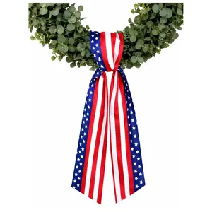 Patriotic Wreath Sash 2 Pack - American Flag Front Door Decor for 4th of July