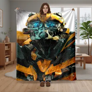 1pc Transformers Bumblebee Sci-Fi Robot Theme Flannel Fleece Blanket, Super Soft Cozy Plush Warm Throw for Bed Couch Sofa Living Room, Great Travel Camping Picnic Home Office Adult Gift Idea