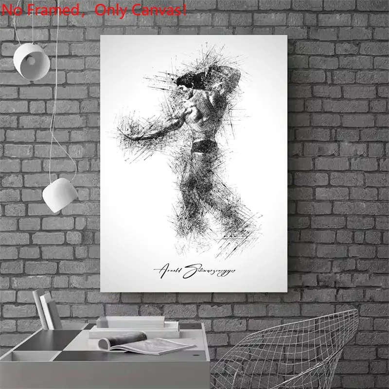 1 piece/set frameless canvas painting print poster, gym culture Sports art, Artwork, Arnold Schwarzenegger Sketch Art, a gift for Bodybuilding exercise loves, ideal gift for bedroom, living room, mural, wall decoration, room decor, Unframed Wall Art