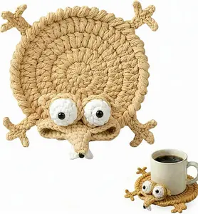 Funny Squirrel Coaster - Hand-Crocheted 3D Animal Mug Rug, Cute Knitted Drink Mat for Home or Office, Unique Coffee Lover Gift, Whimsical Desk Accessory