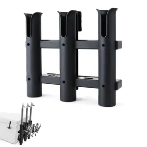 Fishing Rod Holder Bracket, Tube 3 Rod Rack, Fishing Rod for Boat Kayak Garage Storage or Truck with Screws Side-Mount (Black)