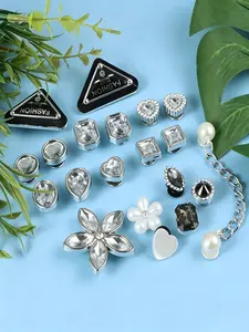 DIY 20PCS Bling Flower Rhinestone Pearl Chain Triangle Croc Charms Set Detachable Luxury Clog Accessories Fashion Shoe Decorations for Women DIY Craft Gift