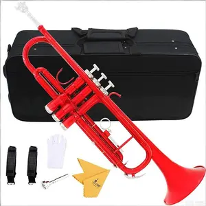 Brass Bb Trumpet Red Brass Instrument with Care for Student School Band