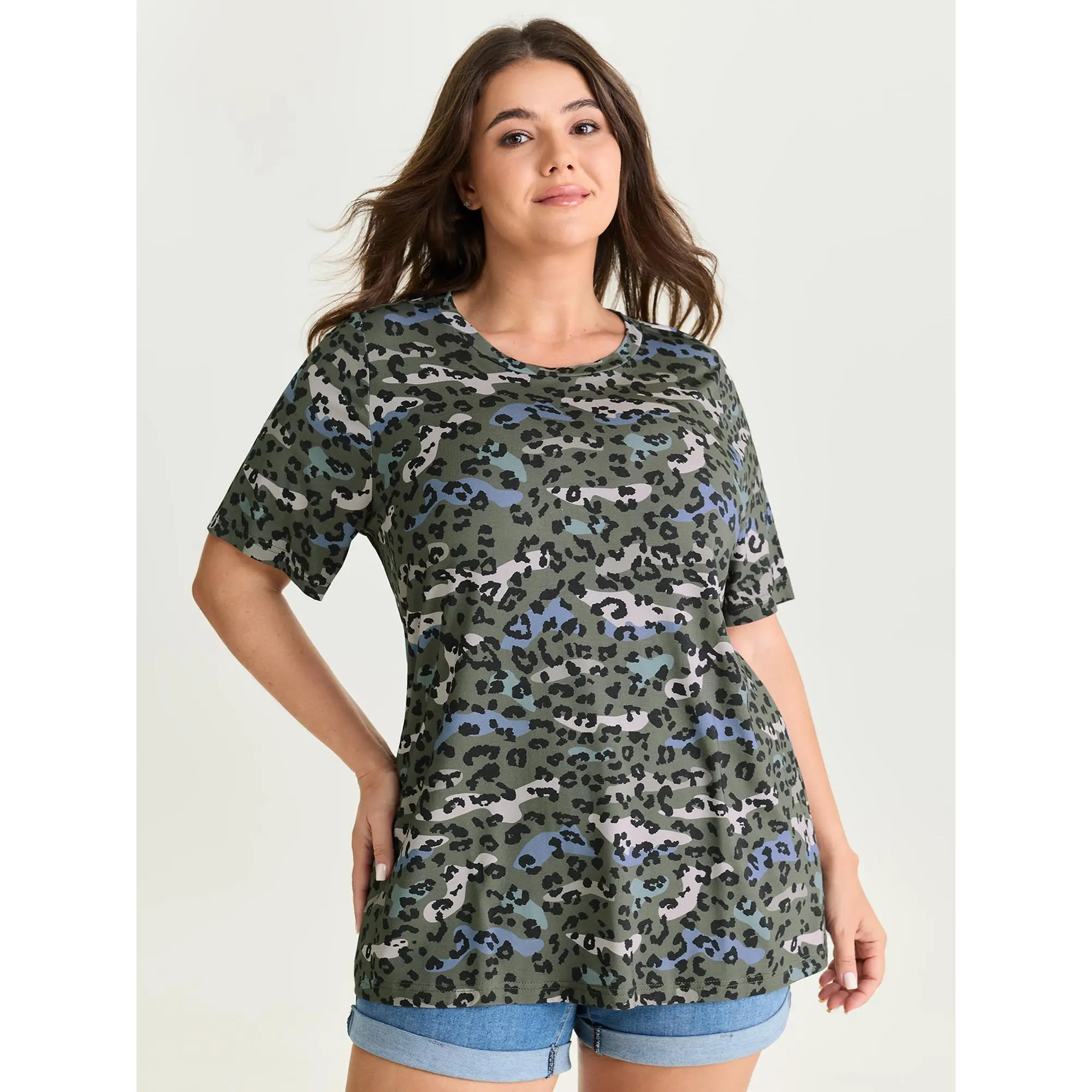 BLOOMCHIC Women's Plus Size Camouflage Leopard Print Rayon Fabric T-Shirt - Short Sleeve Casual Fit Garment M-6X Sizes 2026 Summerfinds, Shortsleeve, Multicolor,Summerfinds,summeroutfits,vacationoutfits,beach