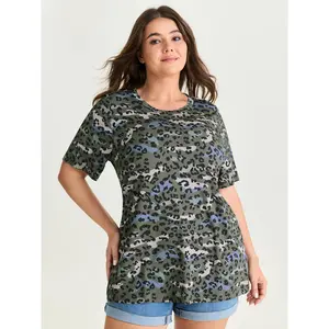 BLOOMCHIC Women's Plus Size Camouflage Leopard Print Rayon Fabric T-Shirt - Short Sleeve Casual Fit Garment M-6X Sizes 2026 Summer Vibes Swimweek