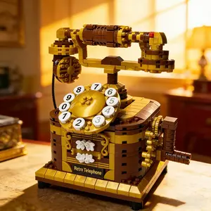 European Vintage Dial Phone Model, Detailed Layered Assembly, Relaxing Entertainment Craft, Desktop Display Art Piece, Desktop Art Ornament