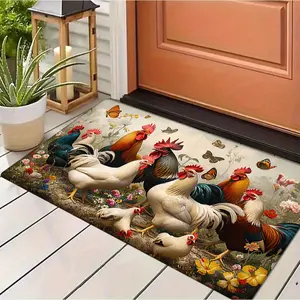 Retro Country-style American Chicken-themed Floor Mat Farmhouse Chicken Welcome Mat Entrance Floor Mat Kitchen Carpet Fashionable Home Decoration Carpet Farmhouse Kitchen Rugs