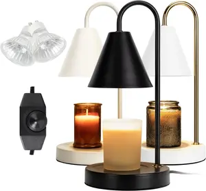 [USA Stock] - Candle Warmer Lamp,Electric Candle Warmer with Dimmable Light,Scented Wax Melter,No Smoke,Compatible with Various Jar,with 2 Light Bulbs,Home Decor-Black