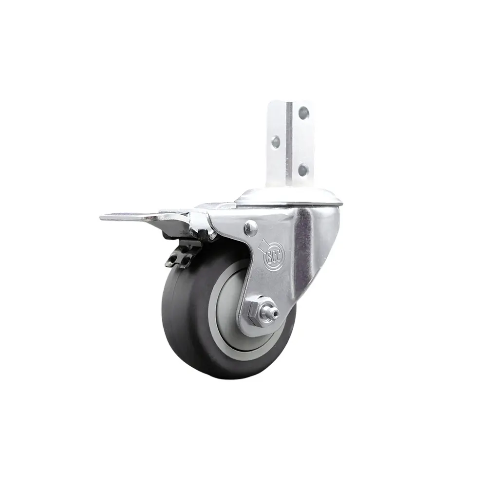 Service Caster SCC-SQTTL20S314-TPRB-78 Lockable Swivel Square Stem Caster - Lock, Non-Marking Gray 3x1.25in TPR Wheels, Total Lock Brake, 0.87x2in Stem, 3x0.26in Bolted Holes, 5"h x5"w x5"l, 210Lbs for Material Handling Shop Equipment