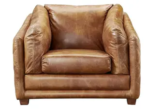 Crafters and Weavers Waco Contemporary Italian Leather Arm Chair in Light Brown