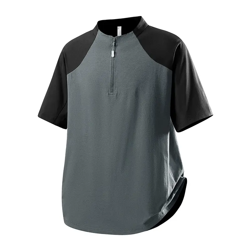 Male Colorblock Half-Zip Mock Neck Polo Shirt - Quick Dry, Breathable Polyester Athletic Fashion Activewear for Gym, Commuting, Machine Washable