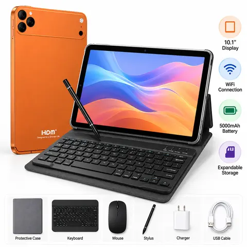 Portable Tablet Bundle for Travel & Remote Work, 10.1" Display, Memory size, WiFi & SIM Supported with Keyboard, Mouse & Stylus, christmas gift, holiday gifts, birthday gift, tech gifts